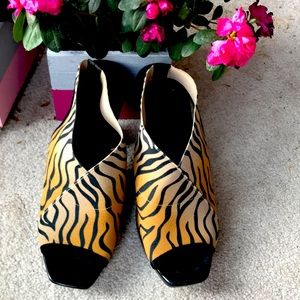 Zebra print high heeled stretch ladies size 9